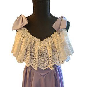 Womens Lilac Purple Vintage Formal Dress 80s 70s Bo Peep Bridesmaid Lace Long